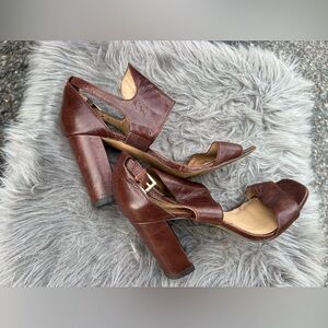 Elegant Brown Leather Women's Heels